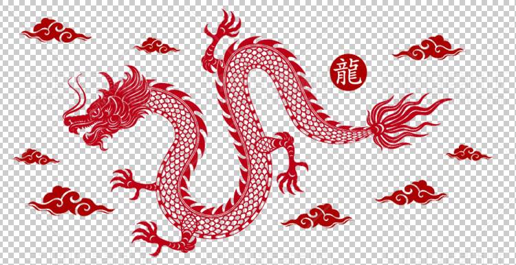 中国风古典龙凤剪纸PNG免抠图透明背景00267