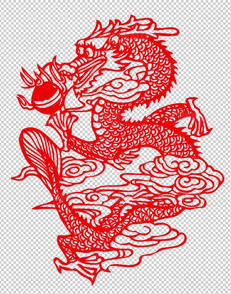 中国风古典龙凤剪纸PNG免抠图透明背景00285