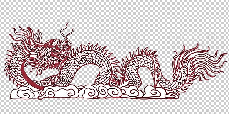 中国风古典龙凤剪纸PNG免抠图透明背景00299