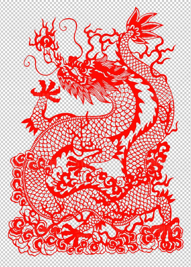 中国风古典龙凤剪纸PNG免抠图透明背景00311