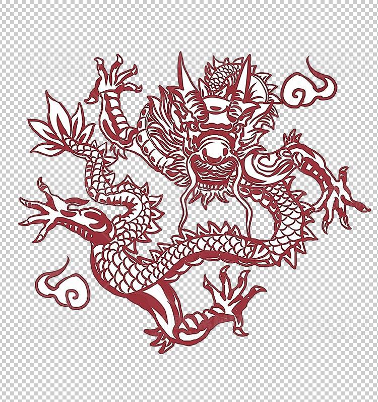 中国风古典龙凤剪纸PNG免抠图透明背景00313