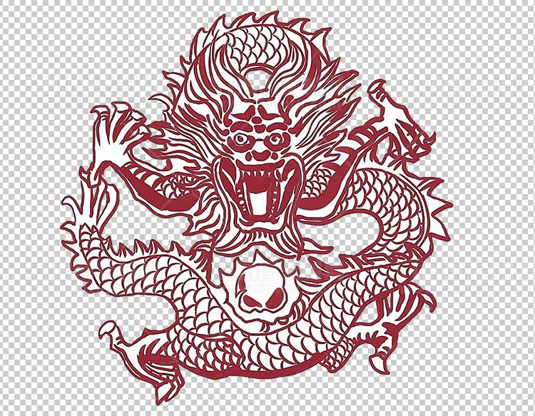 中国风古典龙凤剪纸PNG免抠图透明背景00314