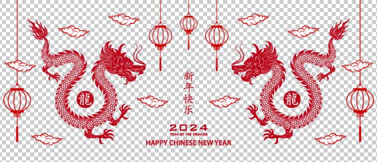 中国风古典龙凤剪纸PNG免抠图透明背景00315