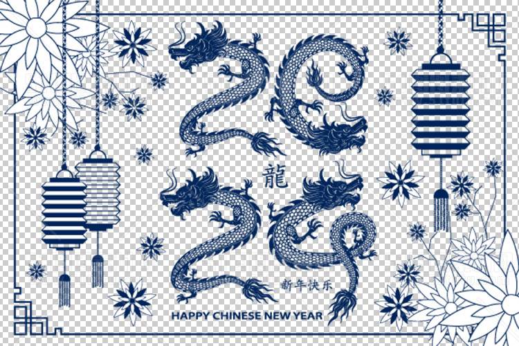 中国风古典龙凤剪纸PNG免抠图透明背景00320