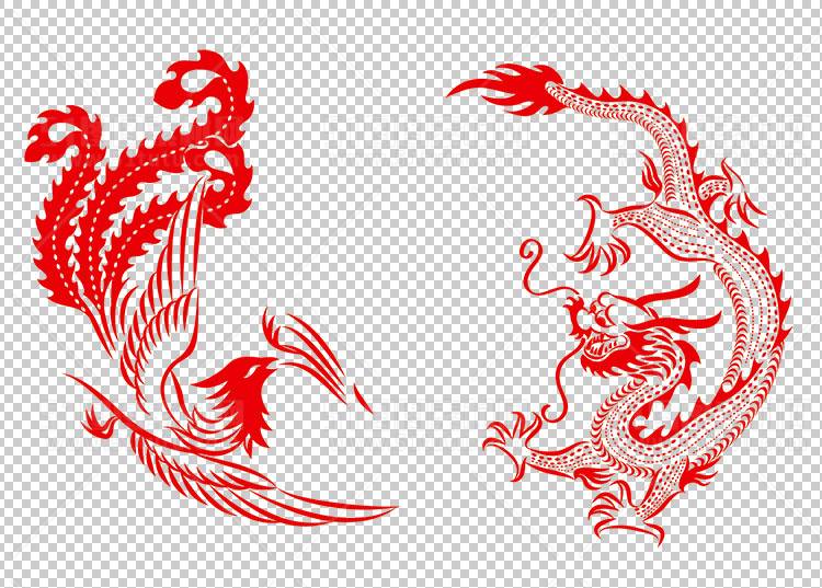 中国风古典龙凤剪纸PNG免抠图透明背景00322