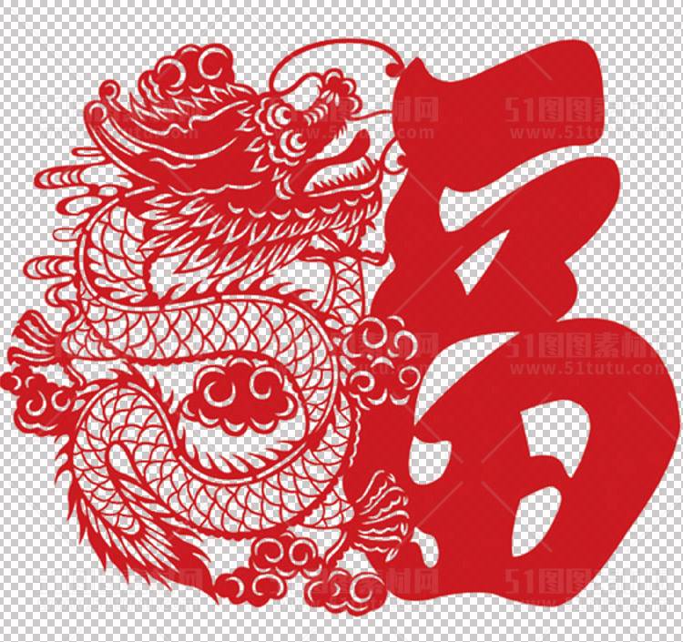 中国风古典龙凤剪纸PNG免抠图透明背景00328
