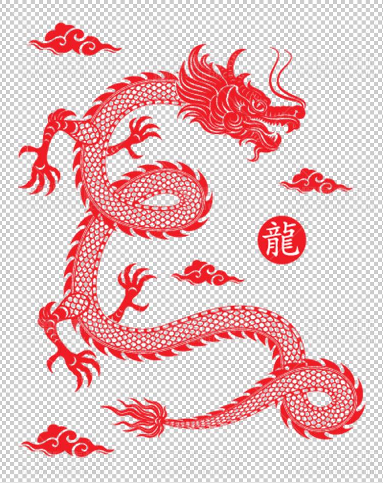 中国风古典龙凤剪纸PNG免抠图透明背景00330