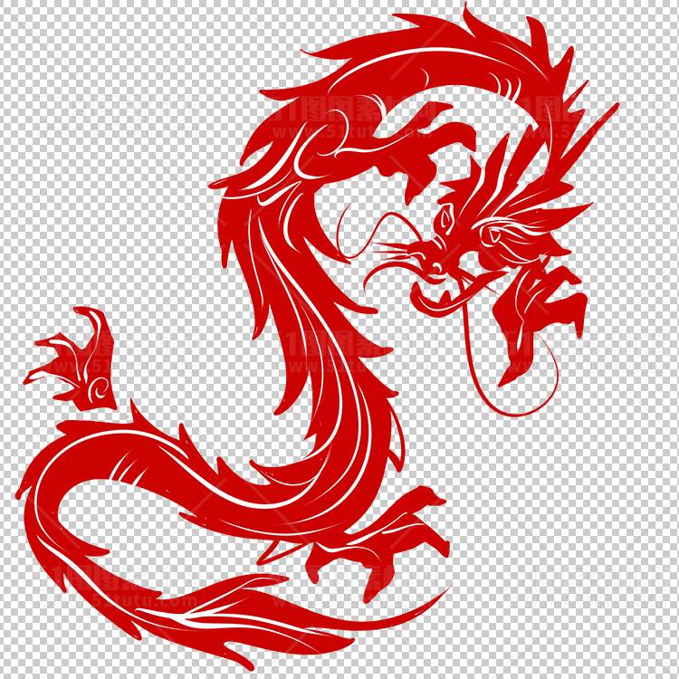 中国风古典龙凤剪纸PNG免抠图透明背景00333
