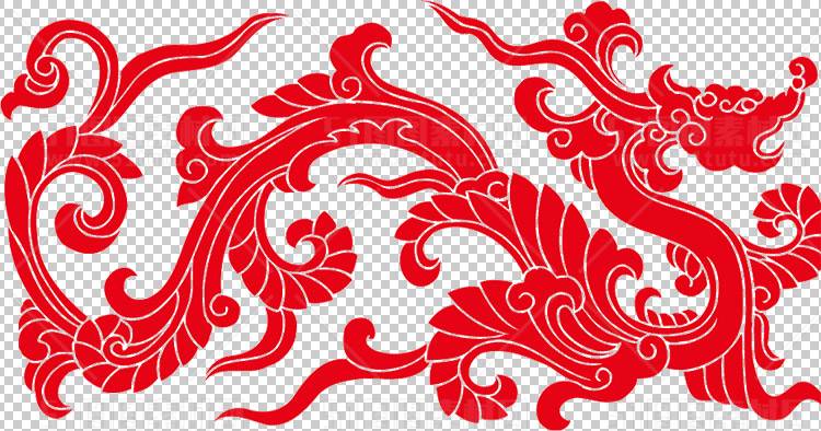 中国风古典龙凤剪纸PNG免抠图透明背景00334