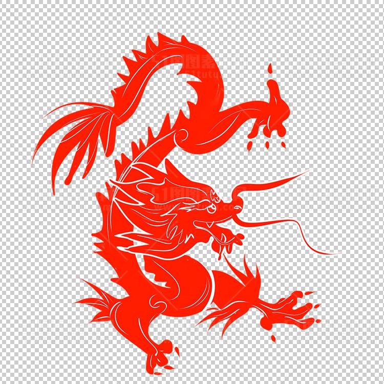 中国风古典龙凤剪纸PNG免抠图透明背景00339