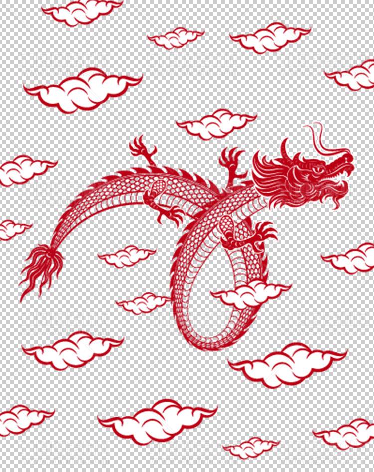 中国风古典龙凤剪纸PNG免抠图透明背景00340