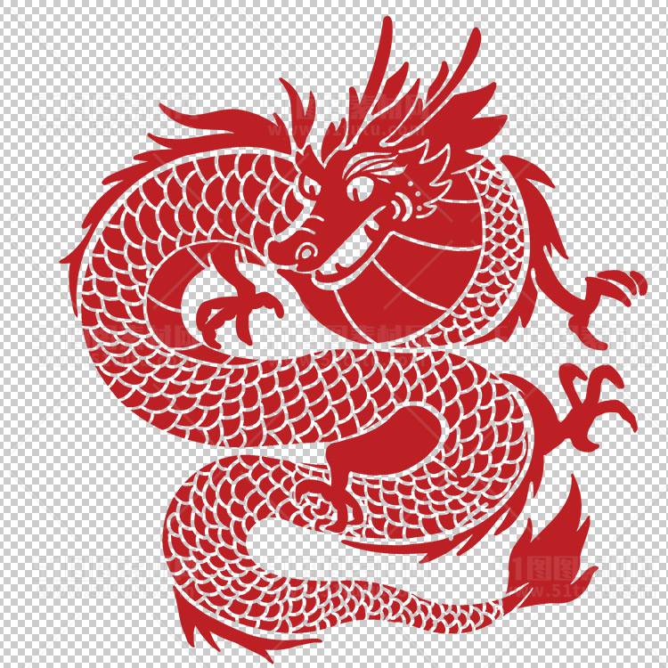 中国风古典龙凤剪纸PNG免抠图透明背景00341
