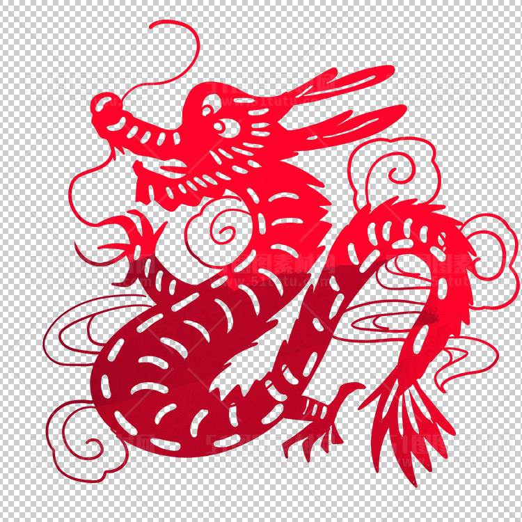 中国风古典龙凤剪纸PNG免抠图透明背景00342