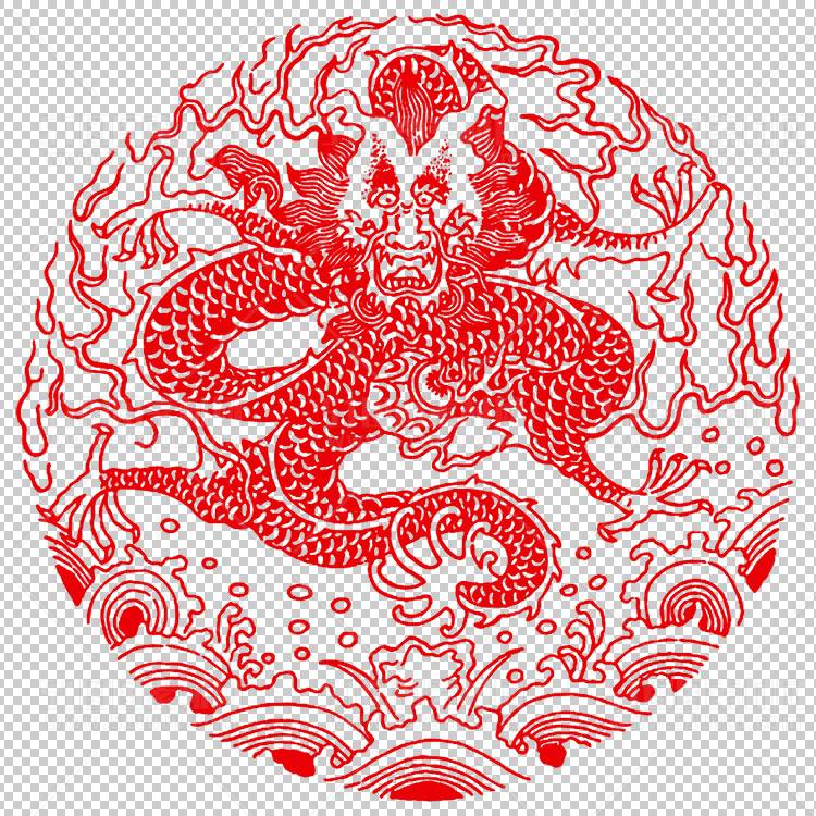 中国风古典龙凤剪纸PNG免抠图透明背景00348