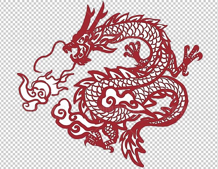 中国风古典龙凤剪纸PNG免抠图透明背景00353