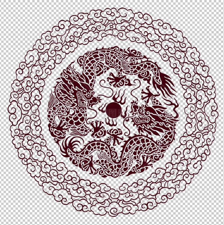 中国风古典龙凤剪纸PNG免抠图透明背景00354