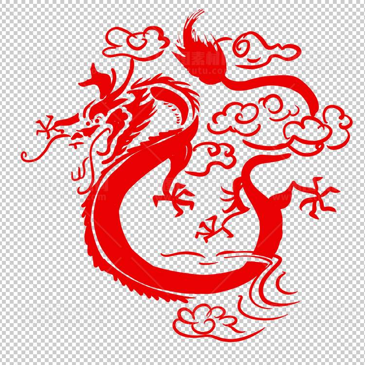 中国风古典龙凤剪纸PNG免抠图透明背景00356