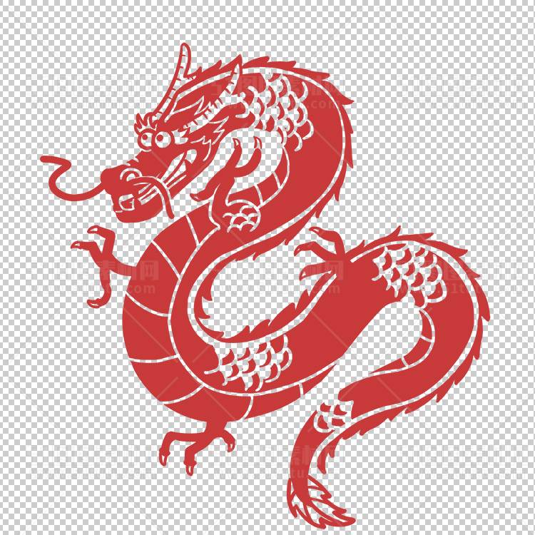中国风古典龙凤剪纸PNG免抠图透明背景00362