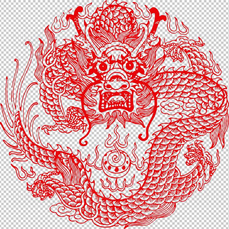 中国风古典龙凤剪纸PNG免抠图透明背景00369