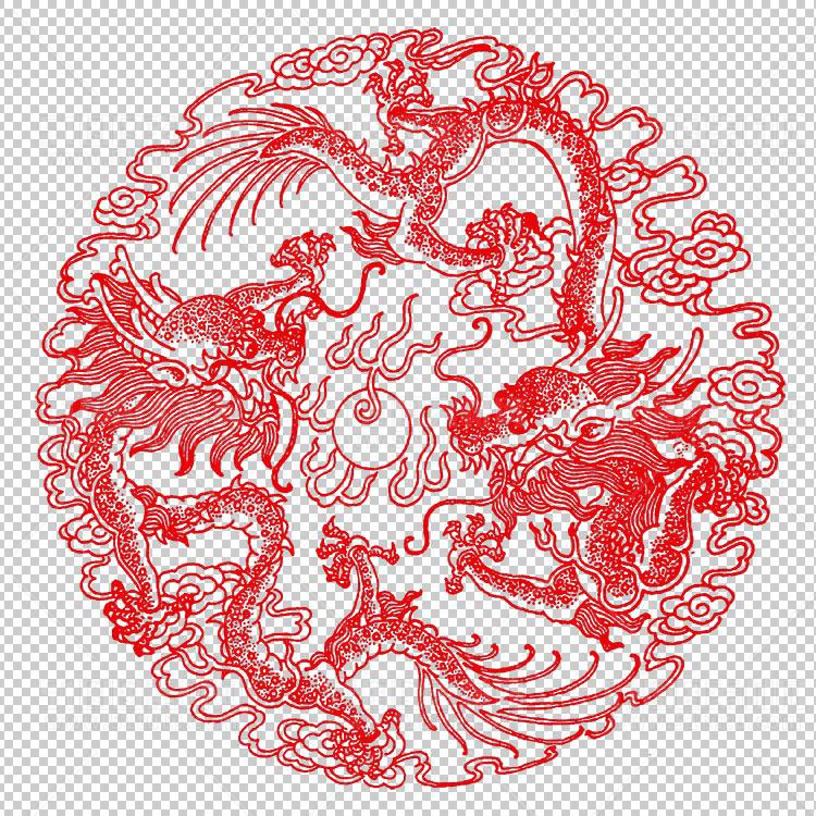 中国风古典龙凤剪纸PNG免抠图透明背景00371