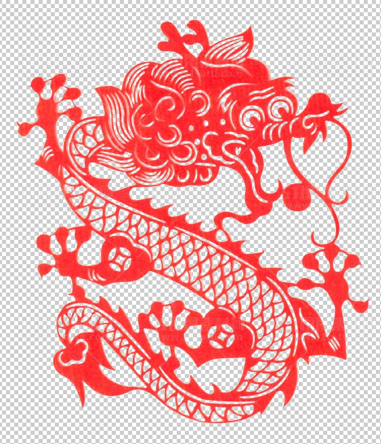 中国风古典龙凤剪纸PNG免抠图透明背景00374