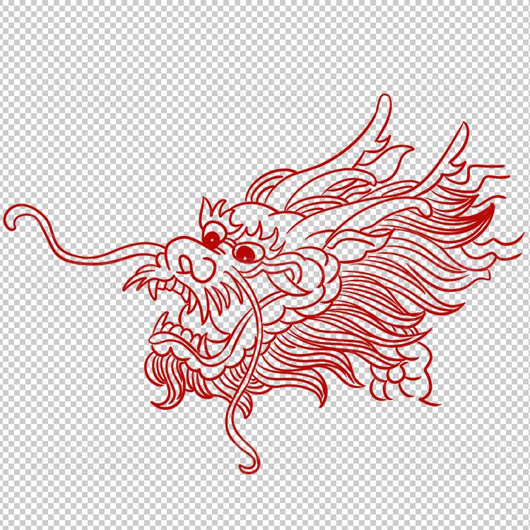 中国风古典龙凤剪纸PNG免抠图透明背景00376