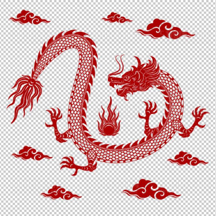中国风古典龙凤剪纸PNG免抠图透明背景00382