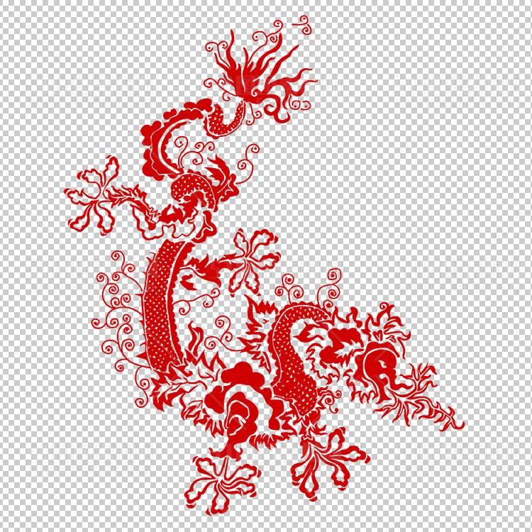 中国风古典龙凤剪纸PNG免抠图透明背景00383