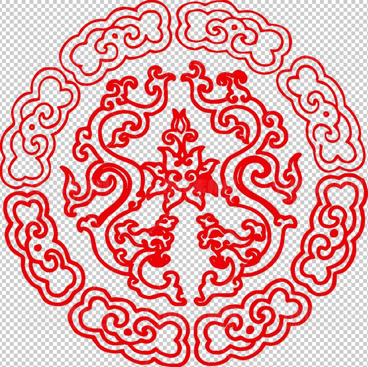 中国风古典龙凤剪纸PNG免抠图透明背景00384