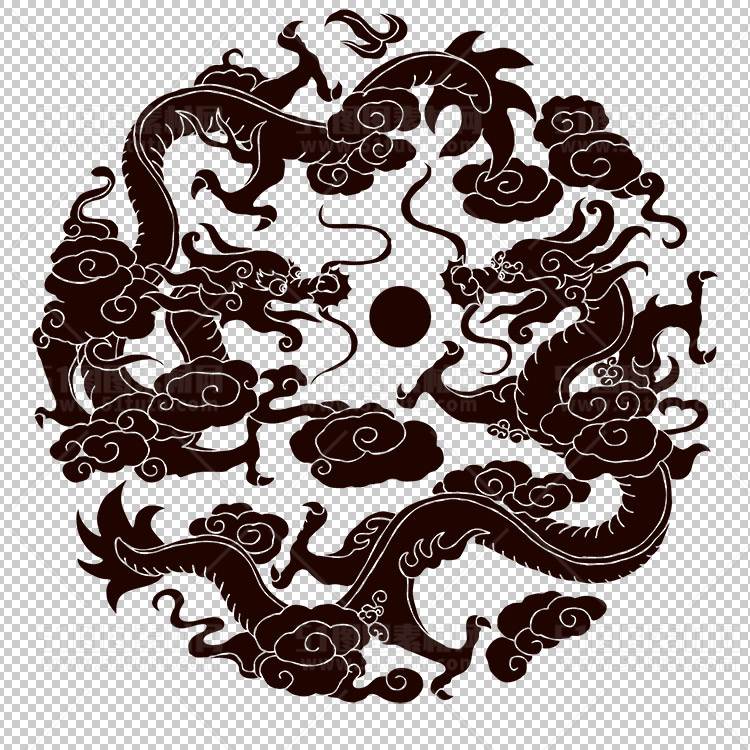 中国风古典龙凤剪纸PNG免抠图透明背景00392