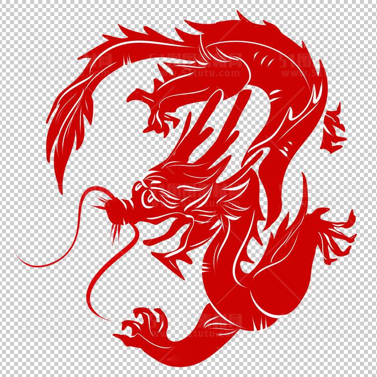 中国风古典龙凤剪纸PNG免抠图透明背景00395