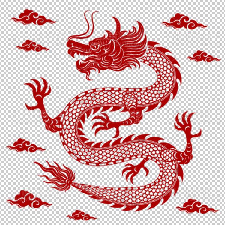 中国风古典龙凤剪纸PNG免抠图透明背景00402