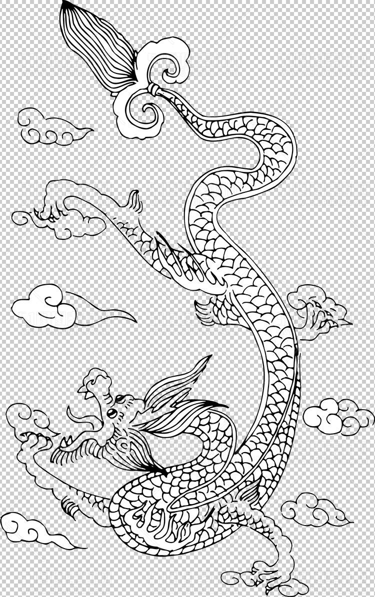 中国风古典龙凤剪纸PNG免抠图透明背景00404