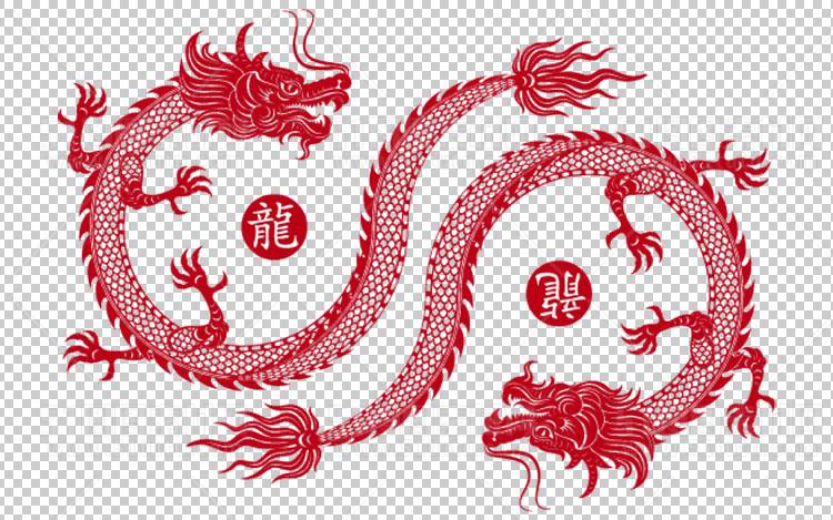 中国风古典龙凤剪纸PNG免抠图透明背景00407