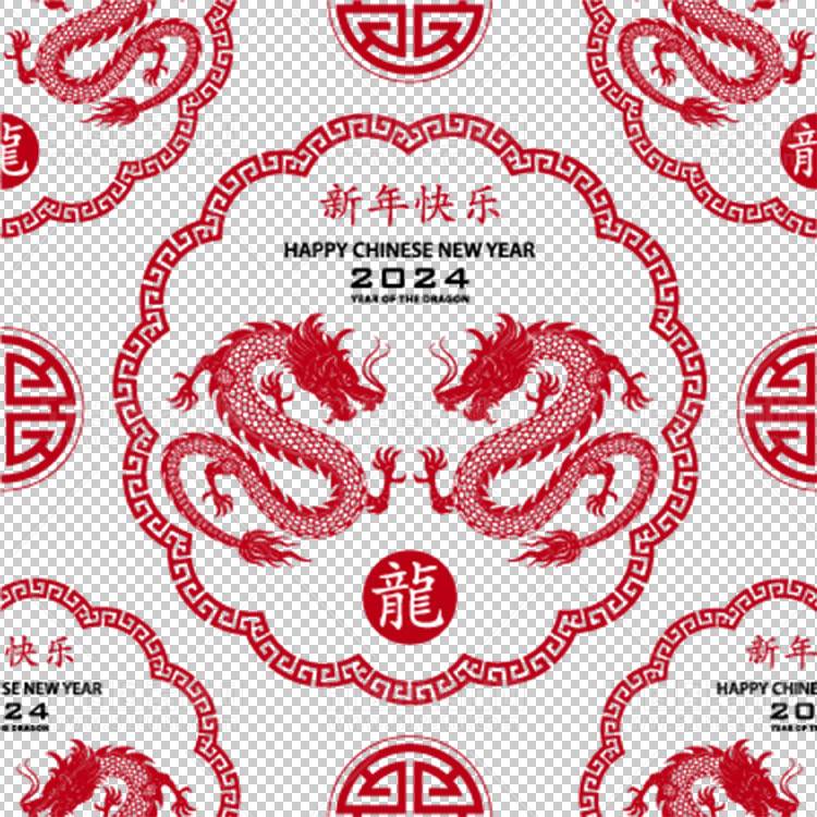 中国风古典龙凤剪纸PNG免抠图透明背景00409