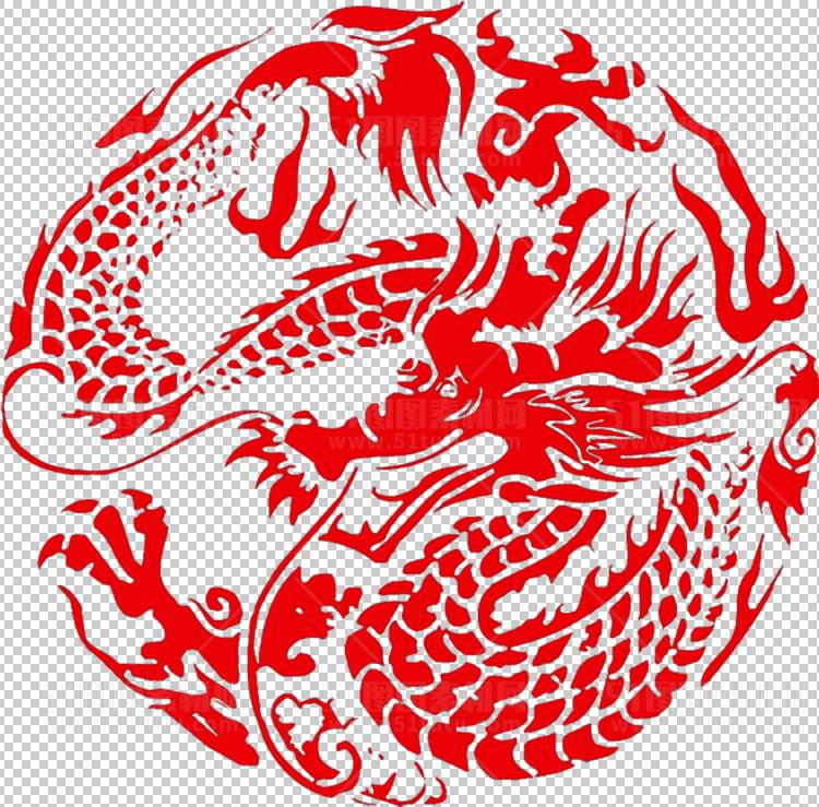 中国风古典龙凤剪纸PNG免抠图透明背景00410