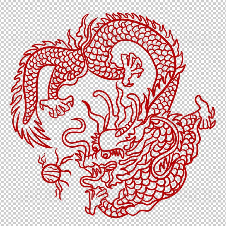 中国风古典龙凤剪纸PNG免抠图透明背景00411