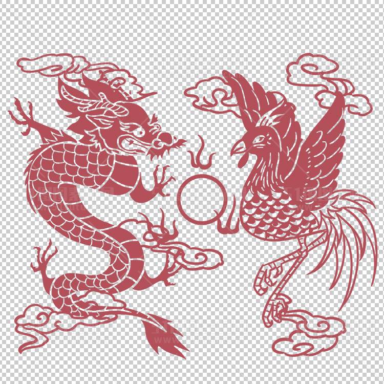 中国风古典龙凤剪纸PNG免抠图透明背景00412