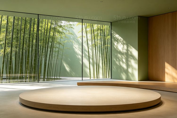 绿色室内场景背景-宽横图0001