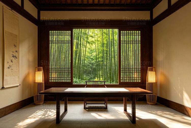 绿色室内场景背景-宽横图0097