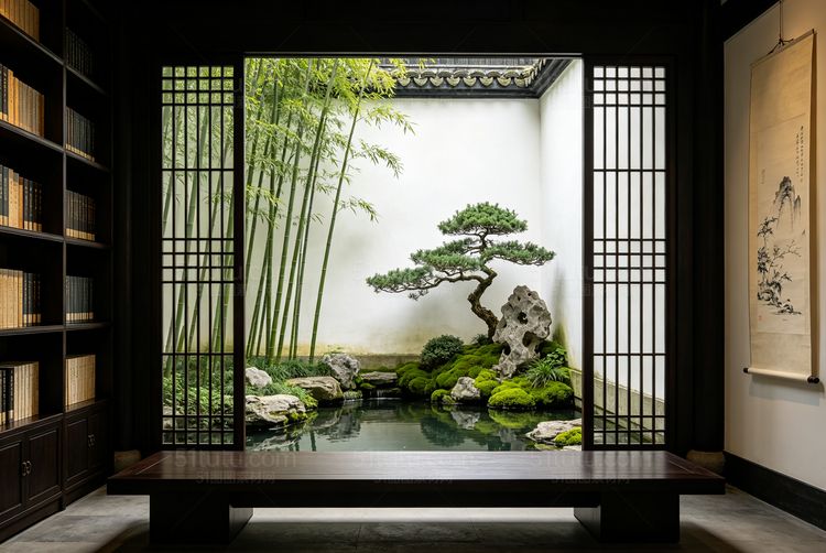 绿色室内场景背景-宽横图0974