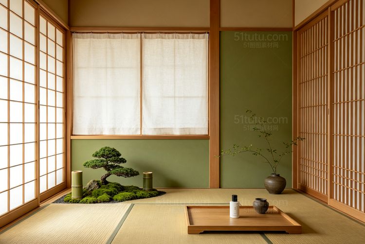 绿色室内场景背景-宽横图0780