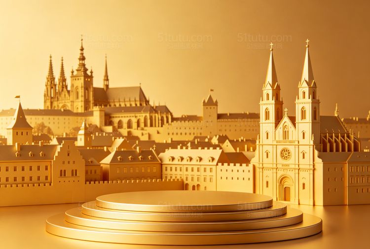金色c4d场景背景-宽横图0385