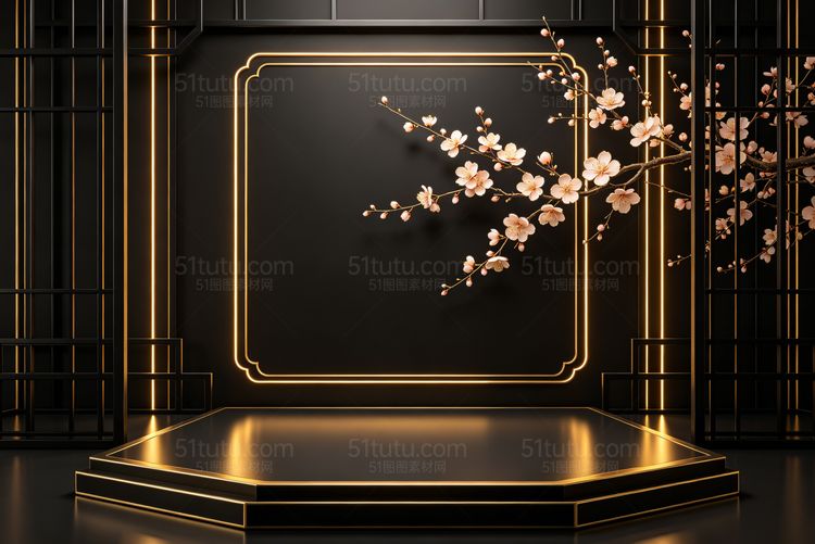 黑金色台场景背景-横宽图0864